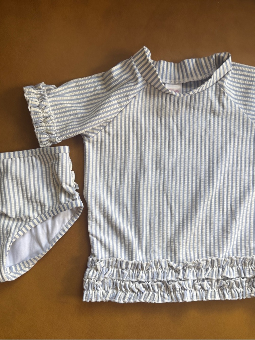 Ruffle Butts Blue & White Striped Ruffle Swim Set 3T